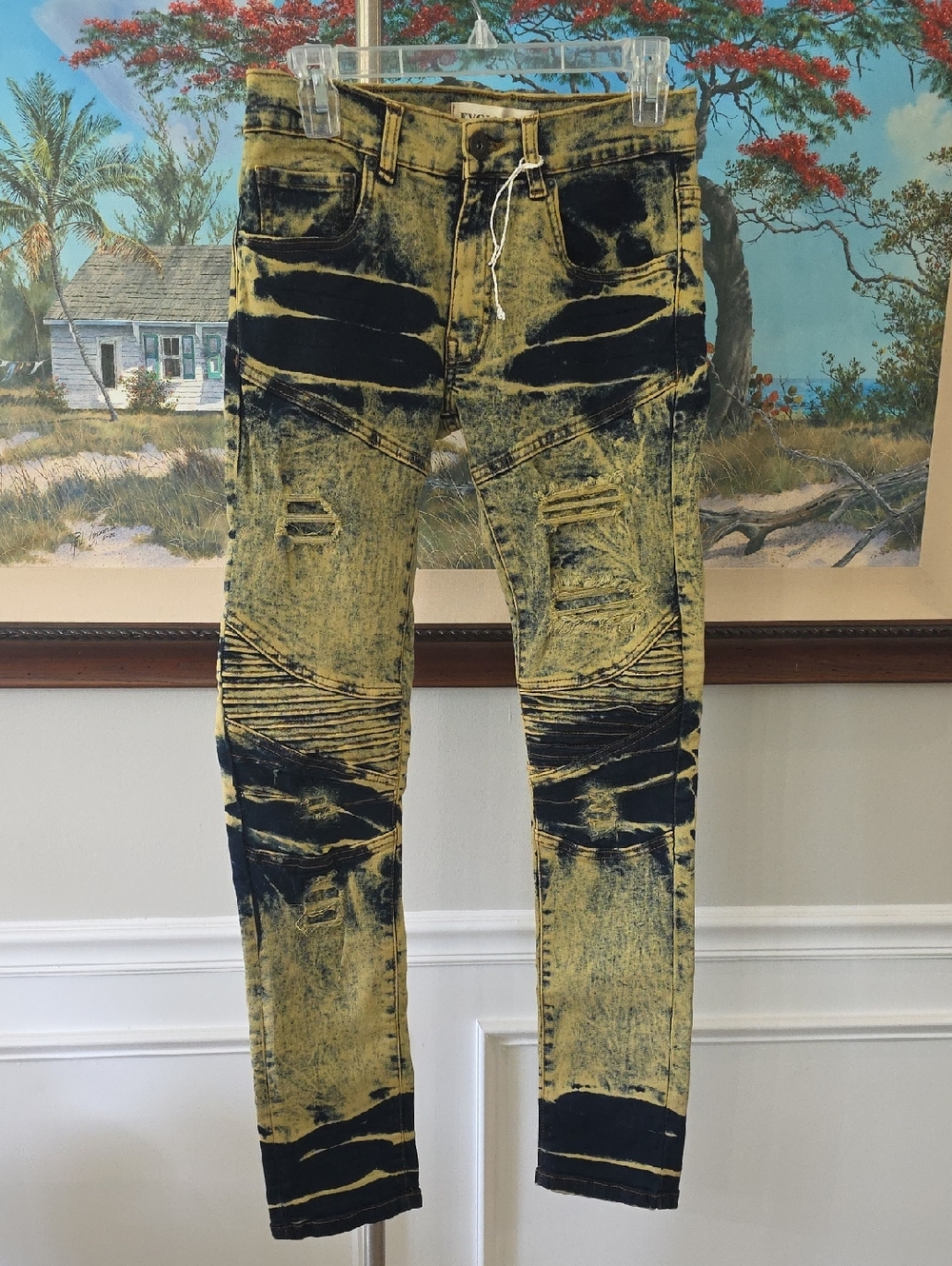 Skinny Distressed Two-Tone Yellow & Black Jeans